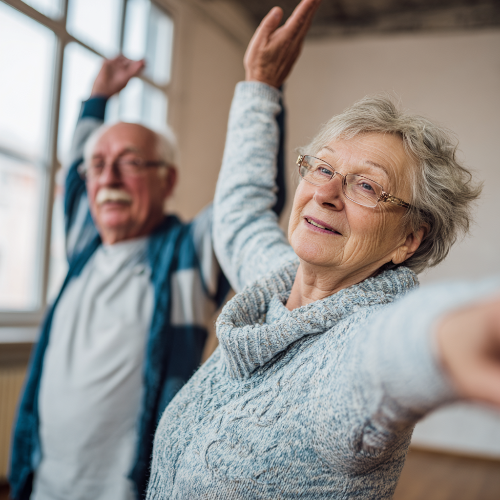 Older adults engaging in gentle adaptive exercise routines